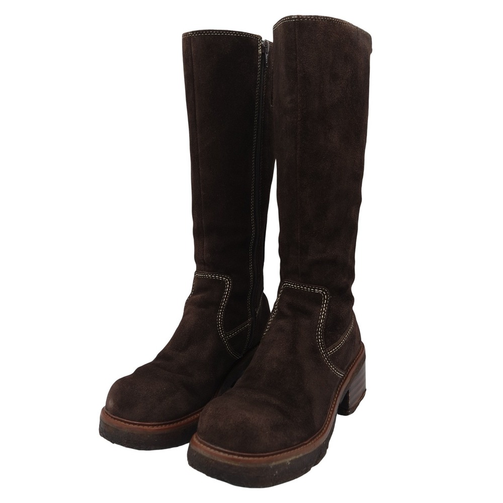 Vintage 2001 Frye Rebel Zip Platform Y2K Womens Dark Brown Suede Tall Boots 7M - Picture 14 of 16